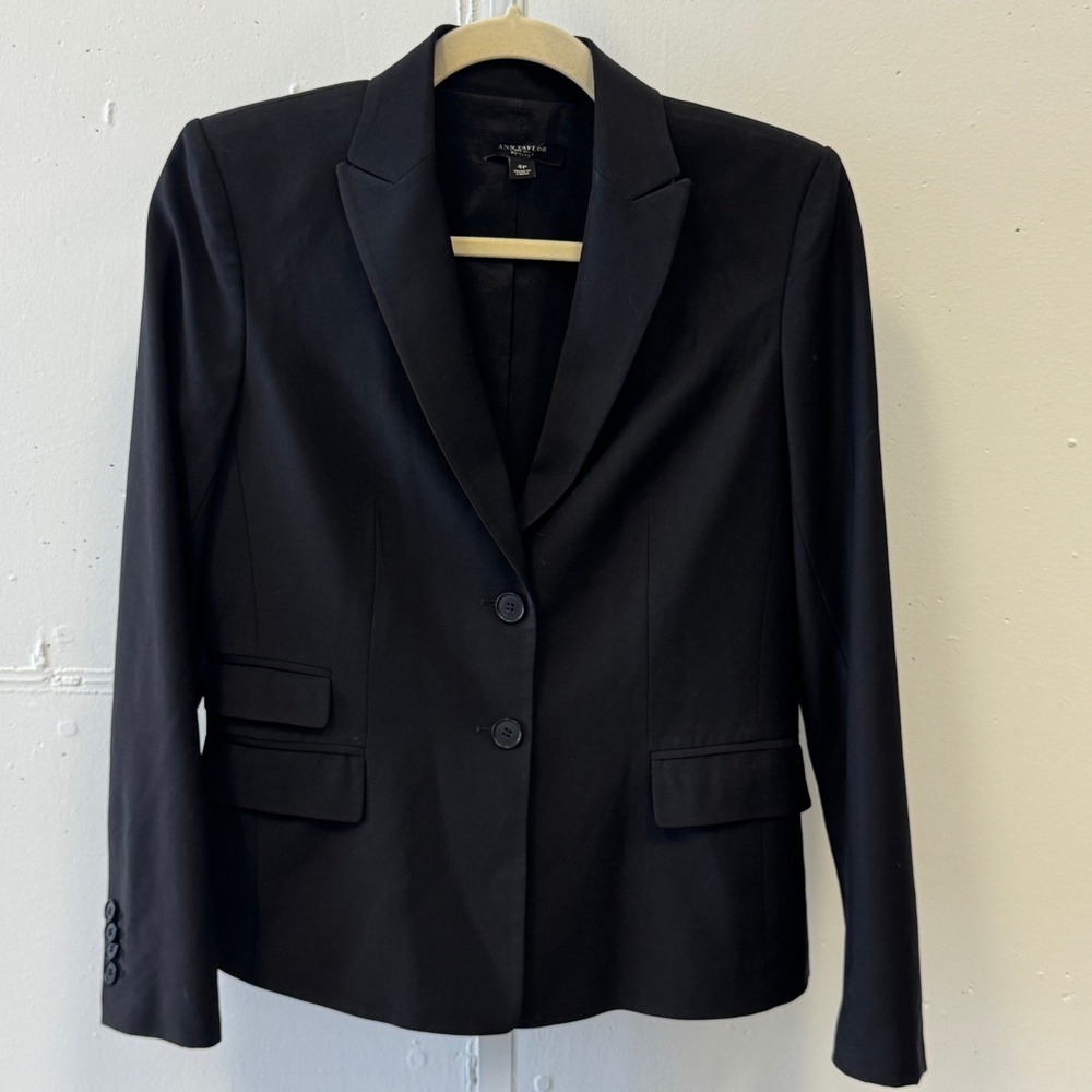 Ann Taylor Petite Wool Blend Career Minimalist Button‎ Blazer Jacket Sz 4P Black